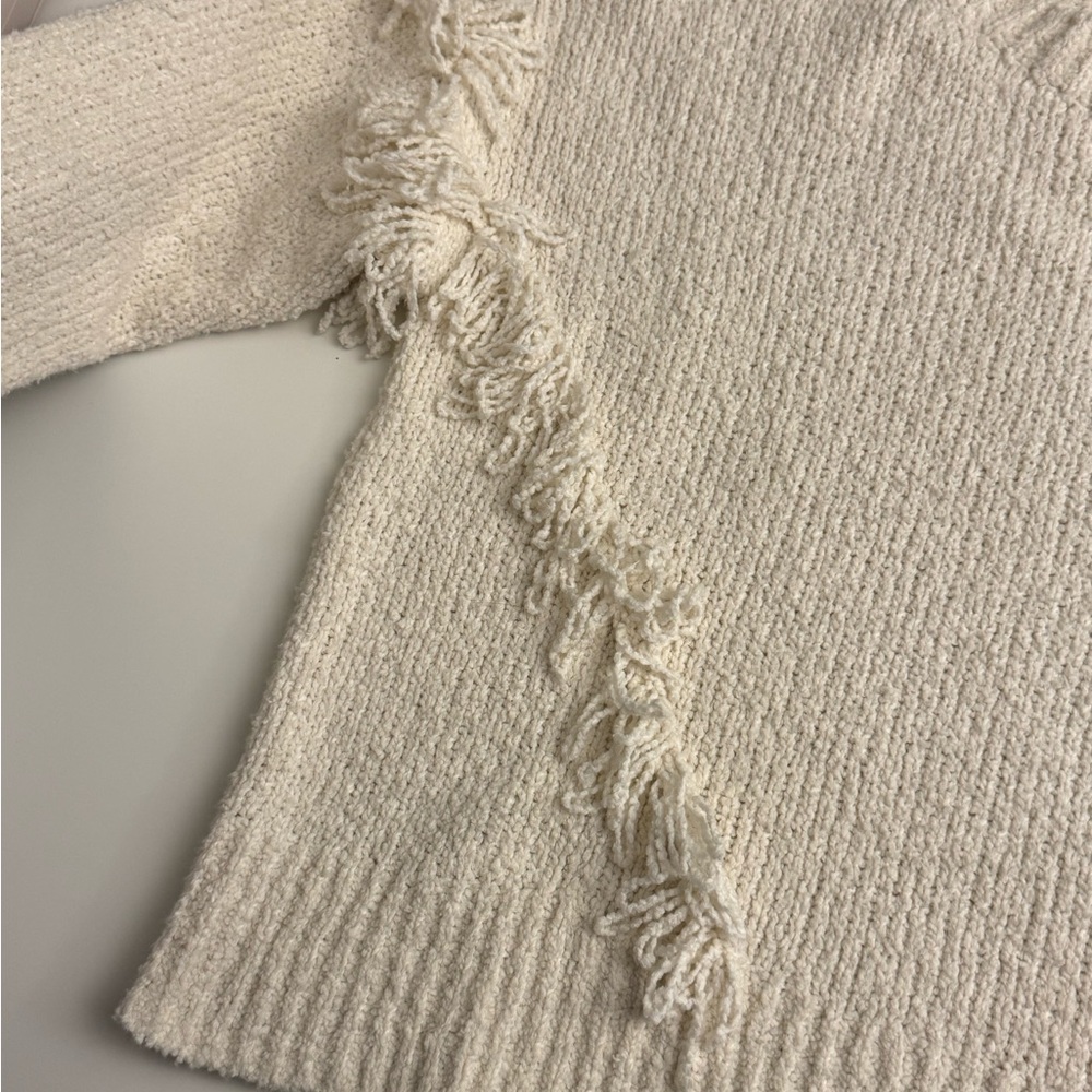 Madewell Montford Fringe Pullover Cream Crew Neck Sweater Cotton Blend Sz S - Picture 5 of 8